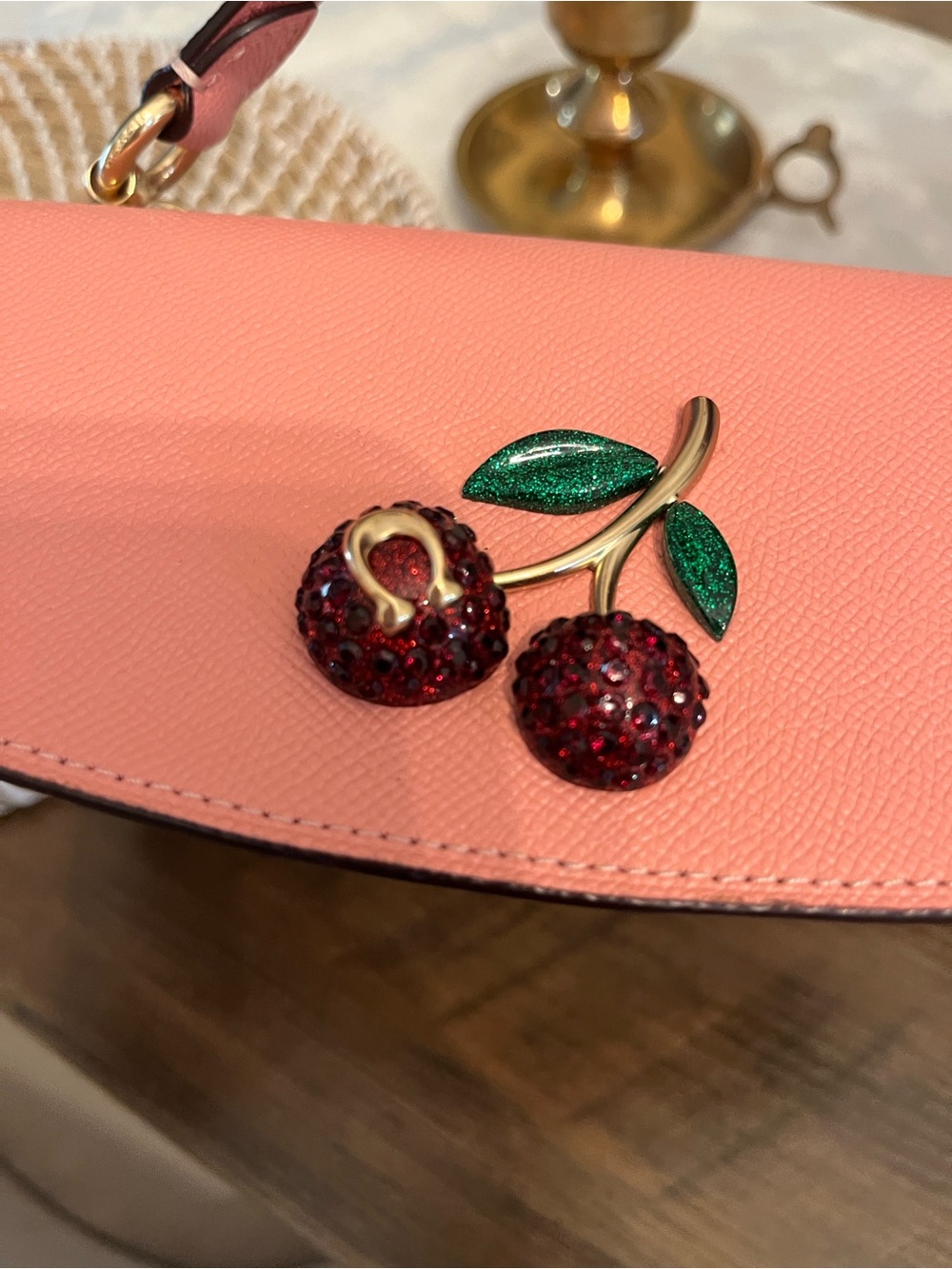 Coach Coral Pink Cherry Appliqué Top-Handle Satchel - Picture 9 of 16
